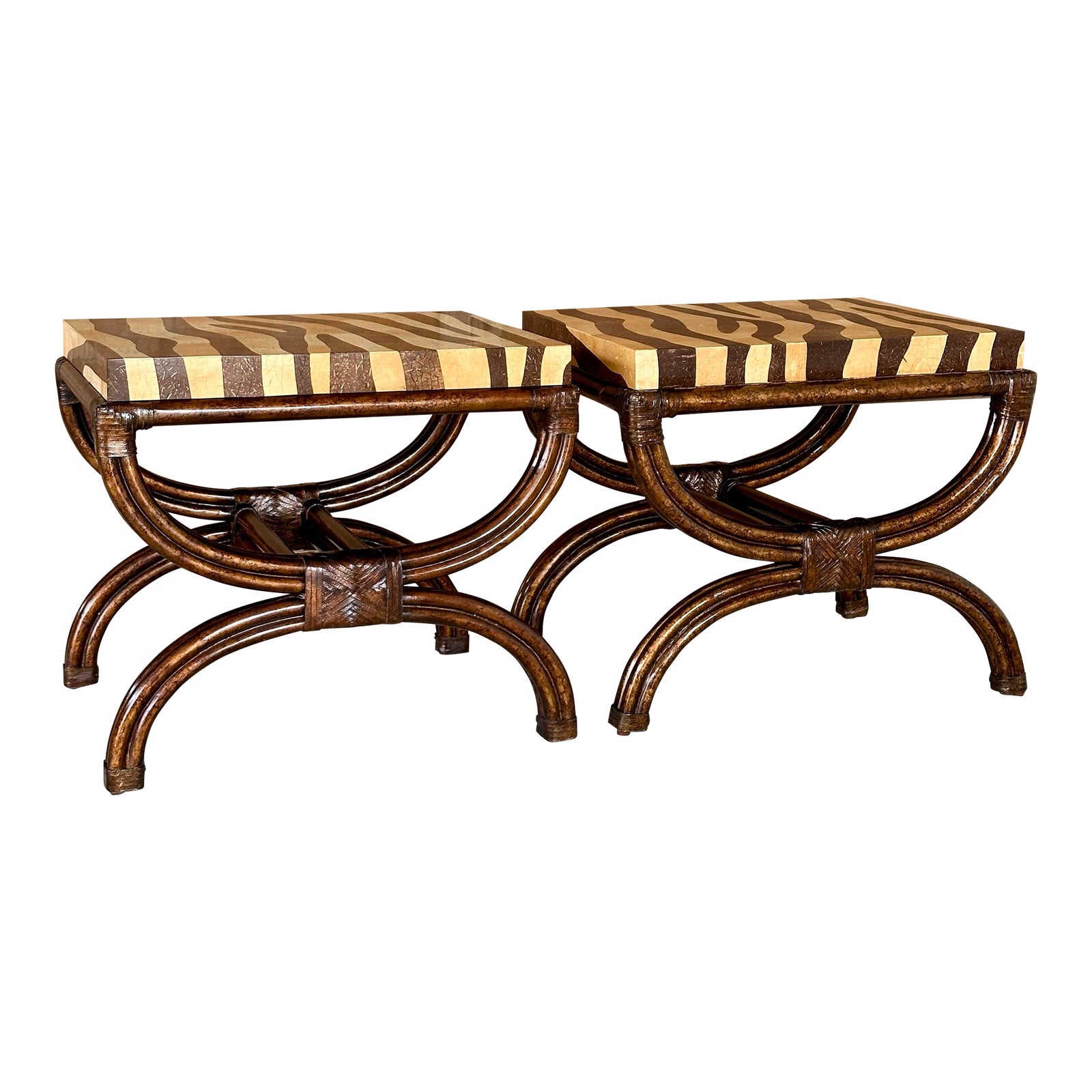 Tommy Bahama Royal Kahala Rattan XBase Accent Tables or BenchesPair