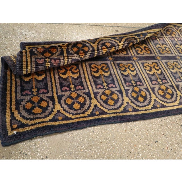 Galerie Shabab Collection Mid-20th Century Handmade Spanish Savonnerie-Style Runner Rug in Dark Blue For Sale - Image 10 of 10