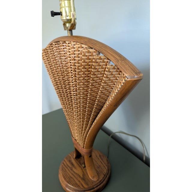 Vintage Woolums Wicker Rattan Fan Table Lamps, Pair of 2, Florida Made For Sale - Image 9 of 14
