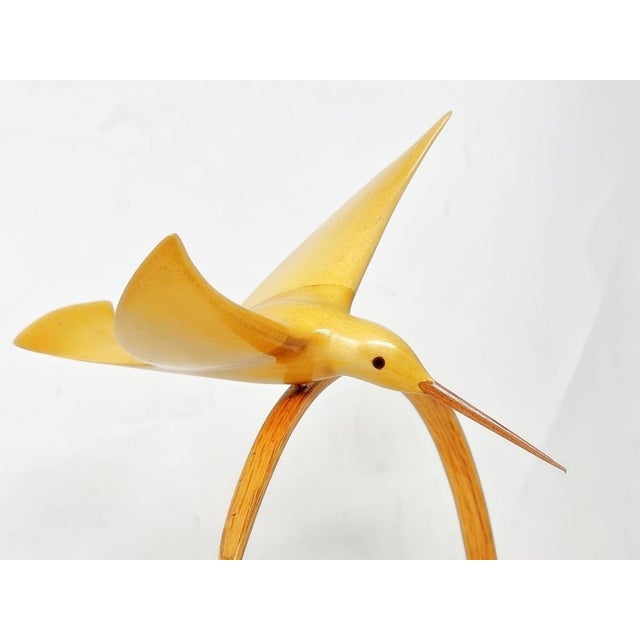 Yellow Vintage 1990s Hand Carved Wood Hummingbird Sculpture - l.s. "Mac" McLaughlin For Sale - Image 8 of 16