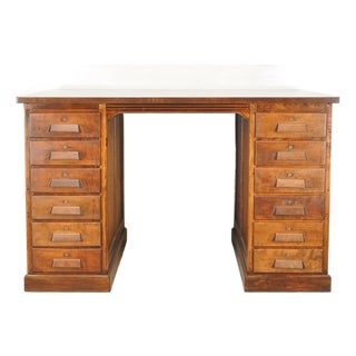 Early 20th century Industrial Style Wood Double Sided Desk For Sale
