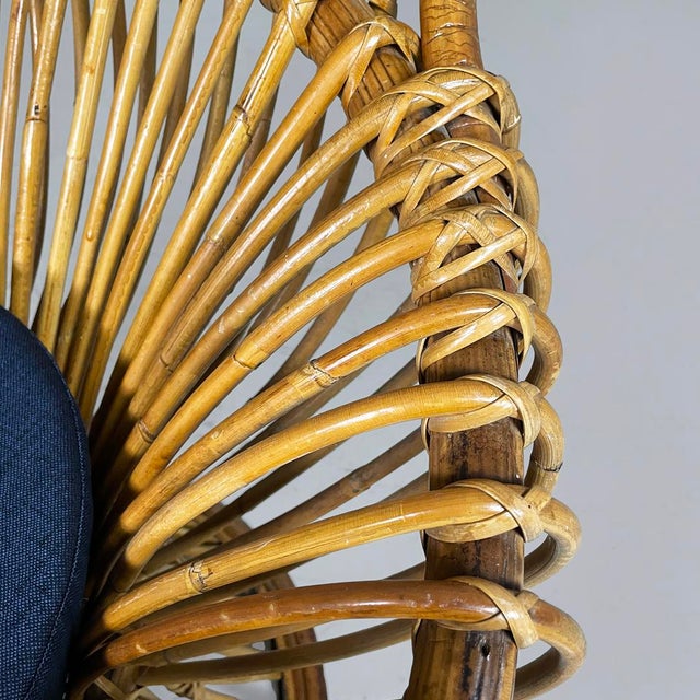 Mid-Century Modern Italian Armchair in Rattan and Fabric, 1960s For Sale - Image 16 of 18