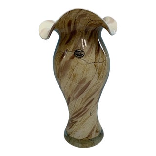 Jozefina Art Glass Marbled Tan Ruffled Vase For Sale