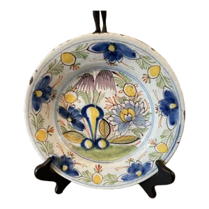 Circa 1740 Multi Colored Hand Painted Delft Tin Glazed 9.25" Plate