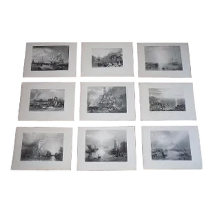 Antique 19th Century j.m.w. Turner. British Maritime Engravings - Set of 9
