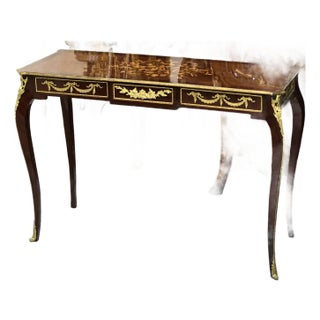 French Style Brown Console Table With Gold Leaf Accents For Sale