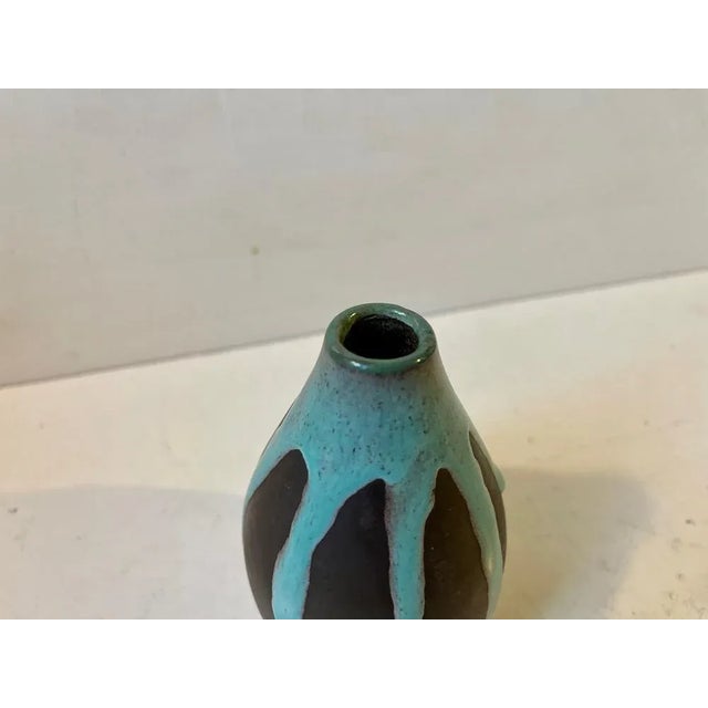 Mid-Century Modern Ceramic Vase with Green Drip Glaze from Helge Østerberg, 1960s For Sale - Image 3 of 7