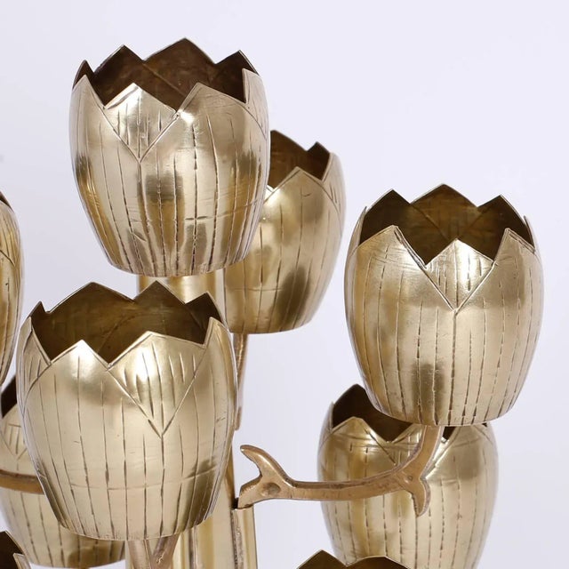 Midcentury Brass Tulip or Lotus Candleholder For Sale - Image 4 of 7