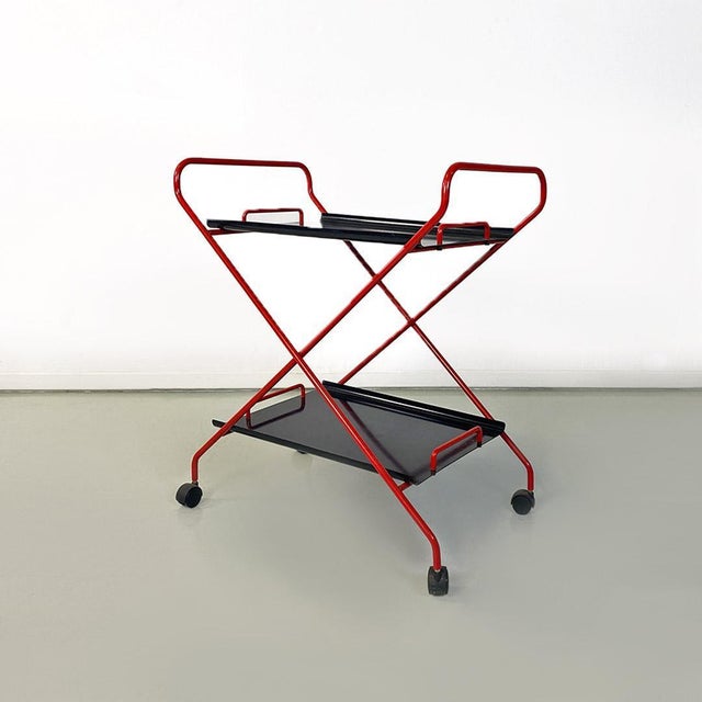 Italian Modern Black and Red Metal Food Trolley on Wheels, 1980s For Sale - Image 12 of 14