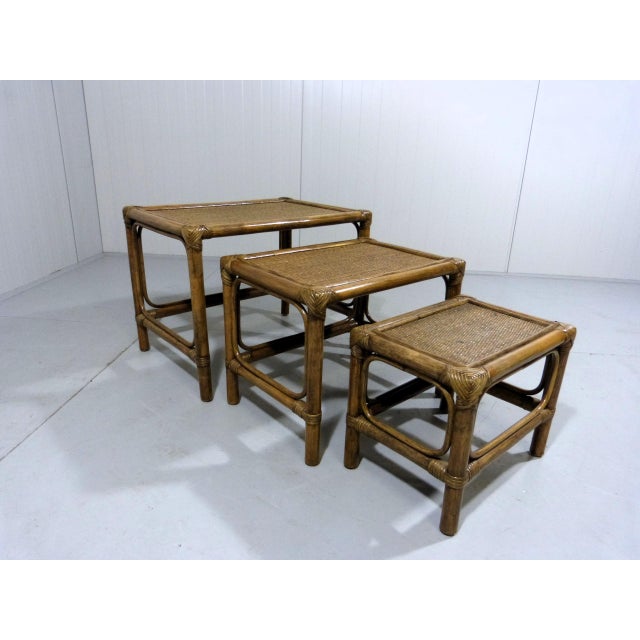Rattan Nesting Tables, 1970s, Set of 3 For Sale - Image 9 of 10