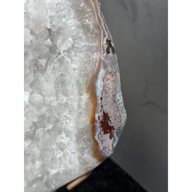 15th Century & Earlier Sculptural White Quartz on Stand, Geode With Metallic Base Included For Sale - Image 5 of 9