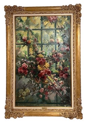 Jean Chaleye, Large Post Impressionist Oil Painting Jean Chaleye, Rose Bouquet Findlay Gallery