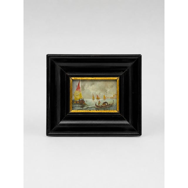 Early 20th Century Pair of Venetian Grand Tour Miniature Marine Views in Ebonized Frames For Sale - Image 5 of 8