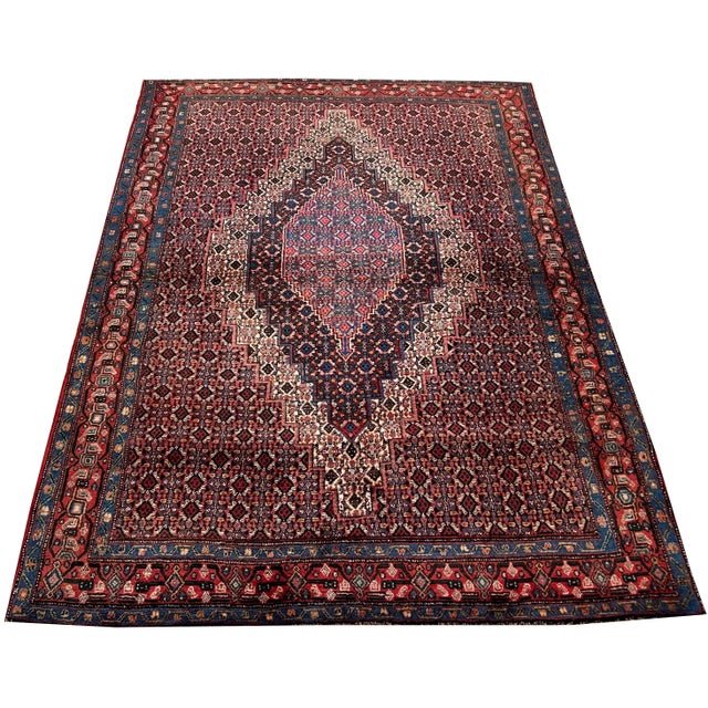 Vintage Persian Tabriz Handmade Oriental Wine Red, Ivory & Navy Rug For Sale - Image 9 of 9