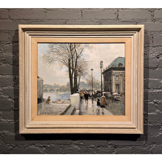 French Jules Herve -View of the Quays Along the Seine River, Paris-Original Oil Painting For Sale - Image 3 of 13