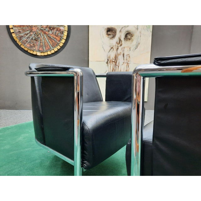 Vintage Italian Club Chairs in Leather, 1980s, Set of 2 For Sale - Image 13 of 14