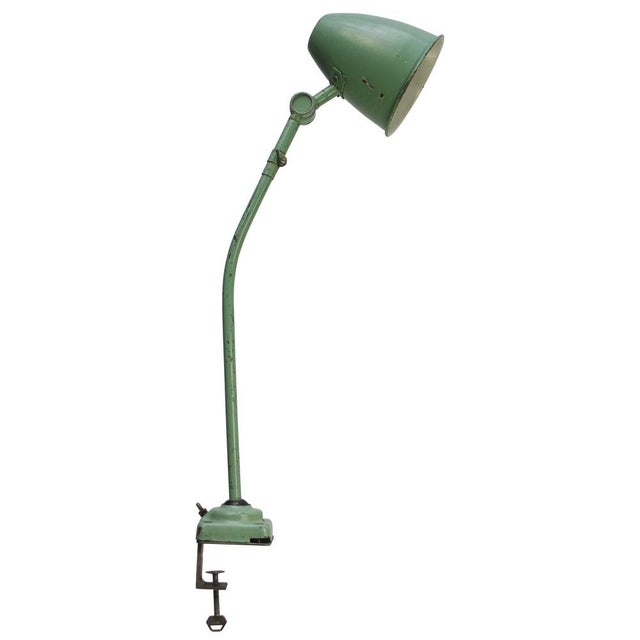 Green Vintage Industrial Green Metal Machinist Table Clamp Lamp For Sale - Image 8 of 8