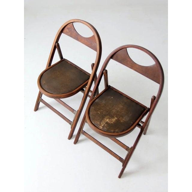 Farmhouse Antique Wooden Folding Chairs Pair For Sale - Image 3 of 13