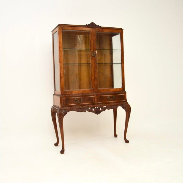 Queen Anne Burr Walnut Display Cabinet, 1930s For Sale - Image 9 of 9