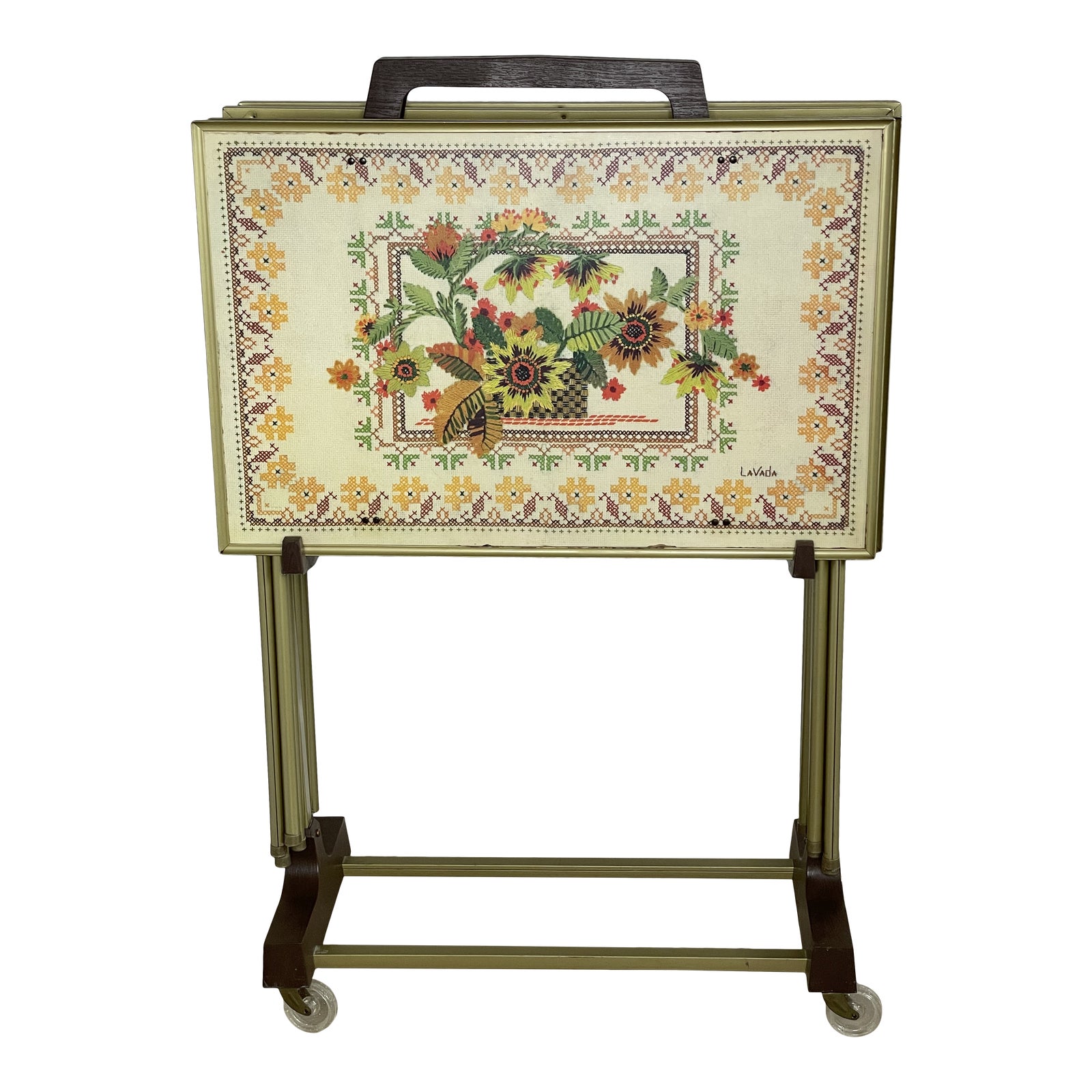 Vintage MidCentury LaVada Standing Tv Trays With Rolling Cart Set of