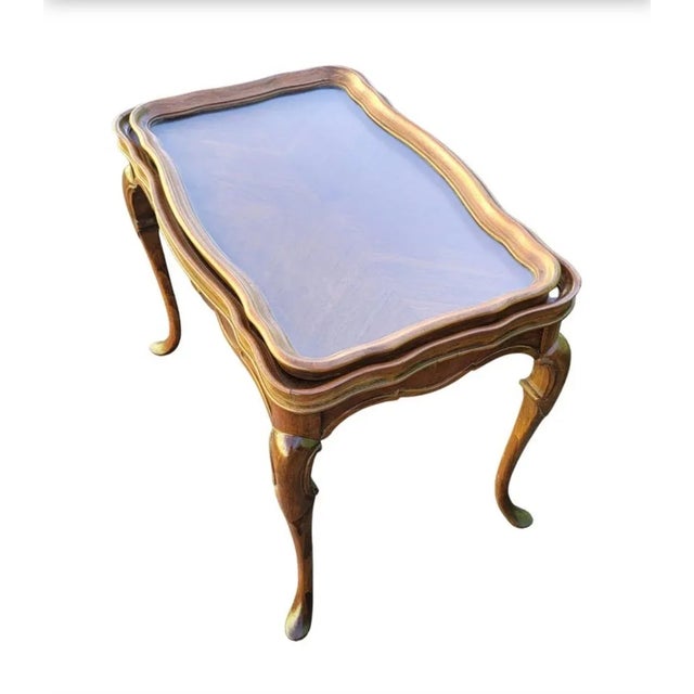 1940s George III Style Carved Rectangular Mahogany Glass Tray Top Side Table For Sale In Washington DC - Image 6 of 9