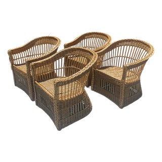 McGuire Vintage Wicker Barrel Back Armchairs, a Set of 4 For Sale