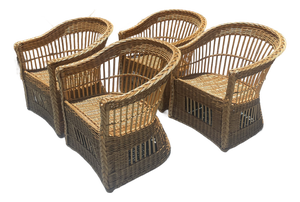 McGuire Vintage Wicker Barrel Back Armchairs, a Set of 4