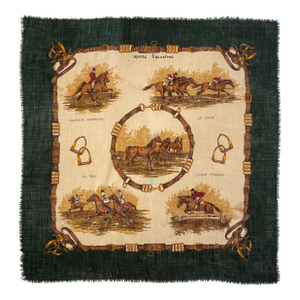 1980s Ralph Lauren Equestrian Themed Cashmere and Silk Scarf -