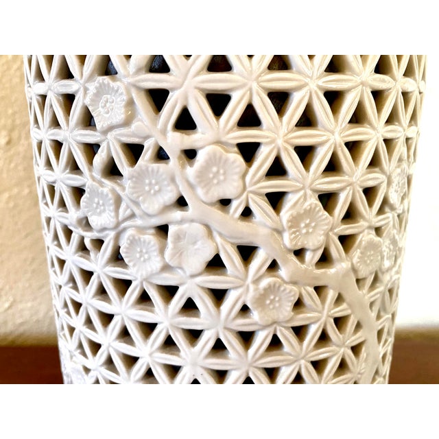 Vintage Blanc De Chine Reticulated Porcelain Table Lamp For Sale - Image 4 of 6