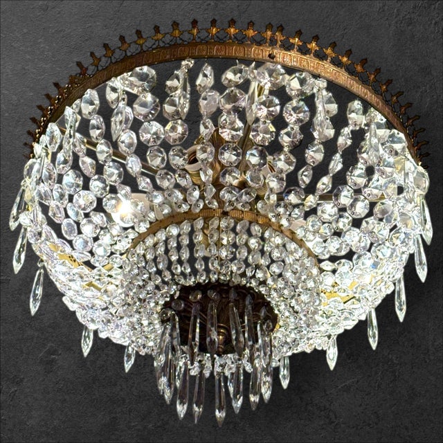 Beautiful antique crystal and copper Empire ceiling lamp. In a very beautiful Empire style. This lamp used to hang in the...