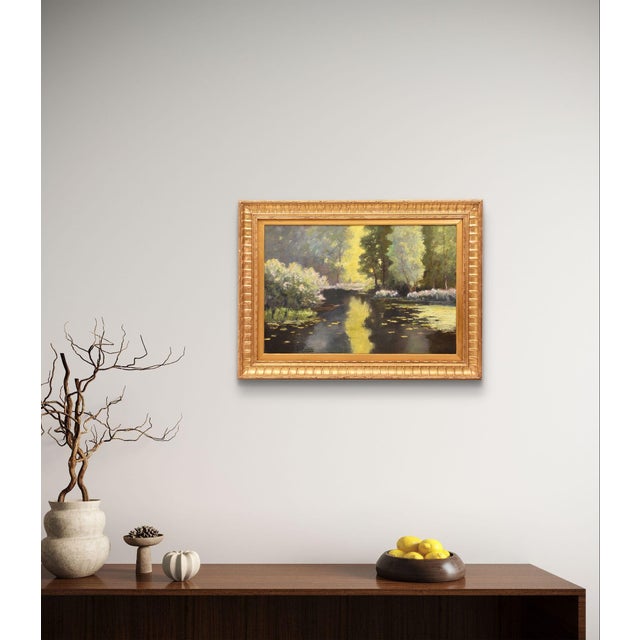 Antique Painting, Landscape painting, scenery painting which represents a view of a river depicting a view of a river with...