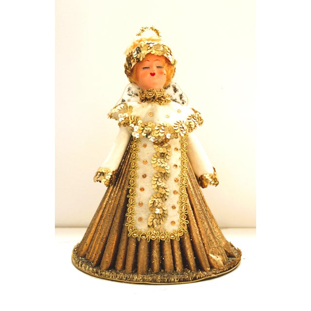 1950's Golden Glitter Sequin Cone Angel Christmas Holiday For Sale - Image 4 of 6