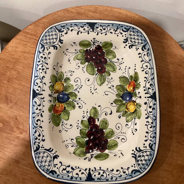 Alabaster Vintage Orvieto Ceramic Rectangular Platter with Hand Painted Grape & Fruit Motifs, Artist Signed Italy For Sale - Image 8 of 12