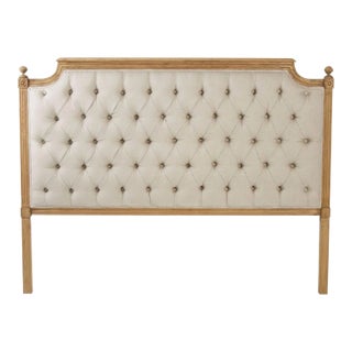 Audley Tufted Headboard in Queen in Natural Linen in Beige For Sale