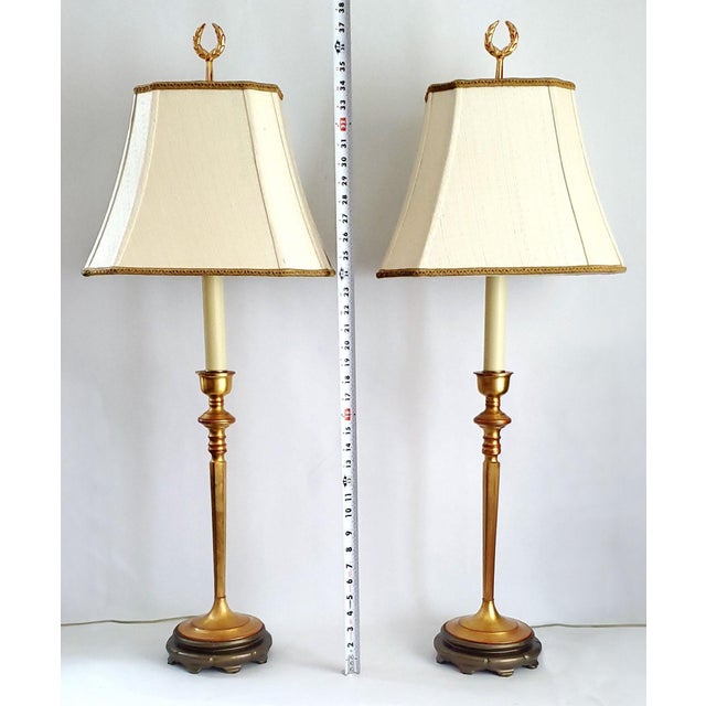 Mid 20th Century 38" Tall Lamp Pair French Empire Gold For Sale - Image 5 of 15