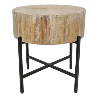 Mia Round Wood & Iron Side Table For Sale