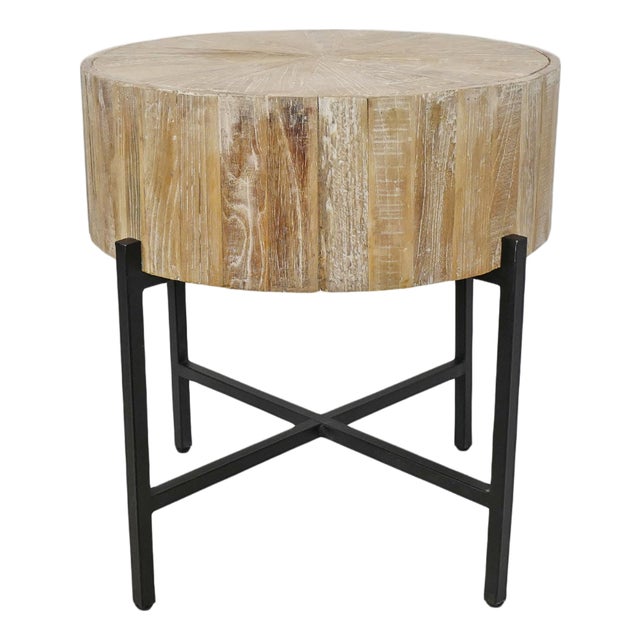 Mia Round Wood & Iron Side Table For Sale