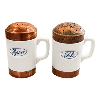1970s Vintage Nautical Ceramic & Copper Salt and Pepper Shakers – Pair For Sale