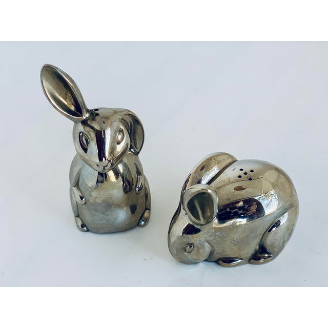 Late 20th Century Vintage Godinger Silverplate Rabbit, Bunny Salt & Pepper Shakers- A Pair For Sale - Image 10 of 11