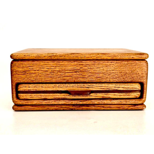 1970s American Craftsman Oak Wood Jewelry Box With Drawer For Sale - Image 16 of 16