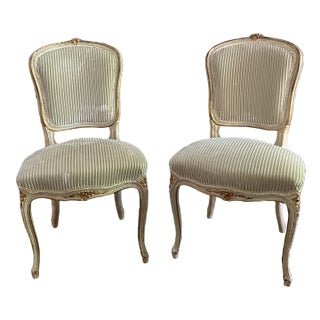 Pair of Vintage French Louis XV Style Wood Accent Side Chairs by Balzarotti Paris Cream & Gold Wood For Sale