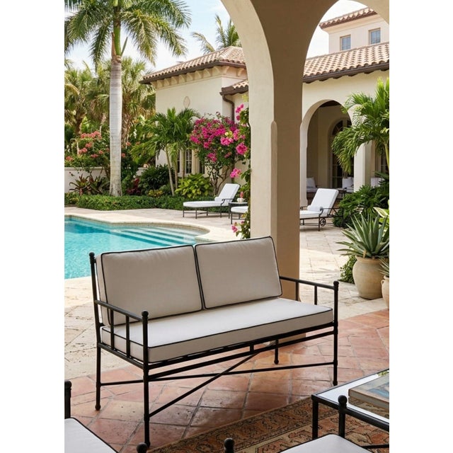 Black Neoclassical Turkish Powder-Coated Iron Settee With Custom Tailored Cushions For Sale - Image 8 of 9