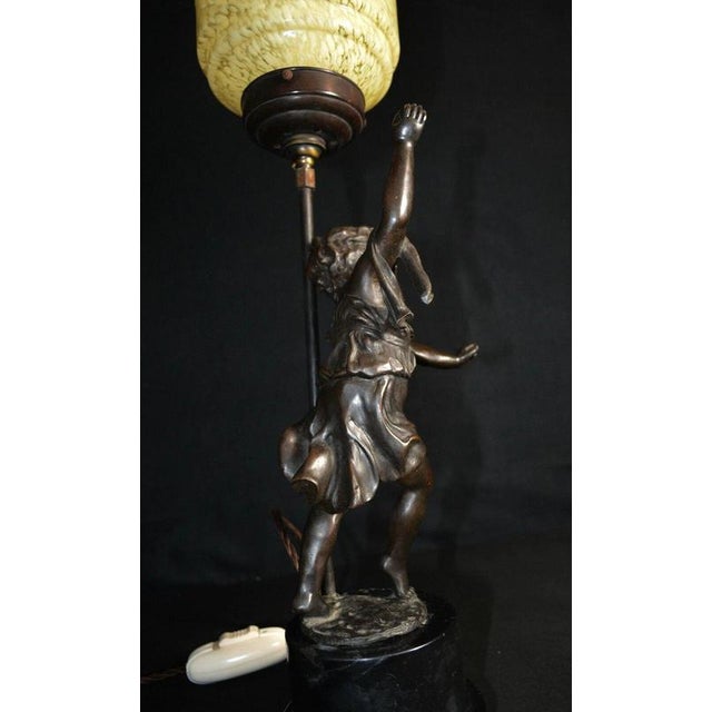 Art Deco Bronze Figural Lamp with Marbled Saturn Glass Shade, 1920 For Sale - Image 13 of 14