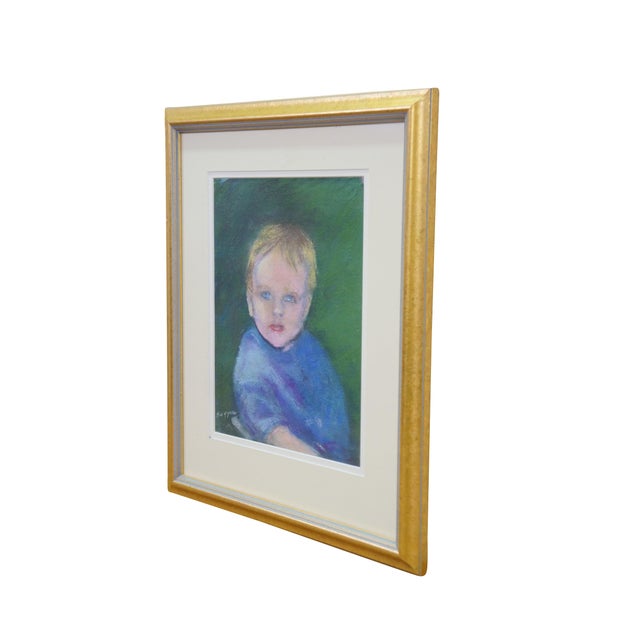 Realism Vintage Original Pastel Portrait Painting of a Young Boy 17" For Sale - Image 3 of 11