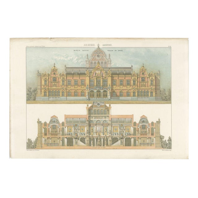 Leliman, Museum King Willem III, Elevation, Dutch Architecture Print, 1865, Paper For Sale