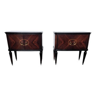 Mid-Century Art Deco Italian Nightstands in Walnut Glass Top, 1950s, Set of 2 For Sale