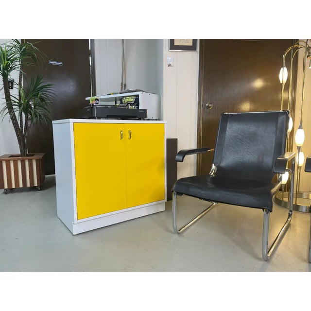 Broyhill Restored 1970s Yellow and White Broyhill Chapter One Record Media Cabinet For Sale - Image 4 of 14