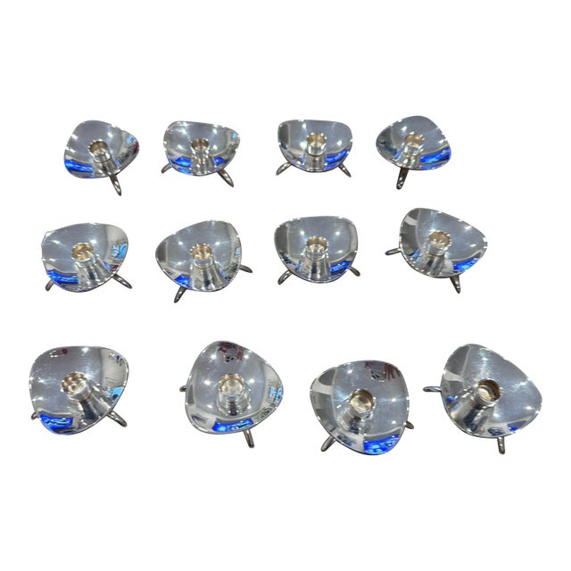 Mid-Century Modern Danish Cohr Atla Silver-Plated Tripod Tiny Taper Candle Holders - Set of 12 For Sale