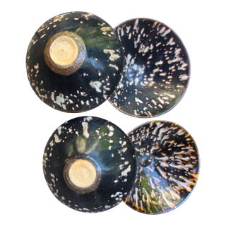 1940s Hand Thrown Drip Glazed Pottery Bowls, Set 4 For Sale