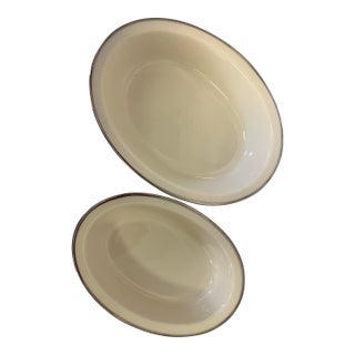 Vintage Lenox Montclair Platinum Trim Oval Serving Bowls – Pair of Ivory China Vegetable Dishes Holiday Tableware For Sale
